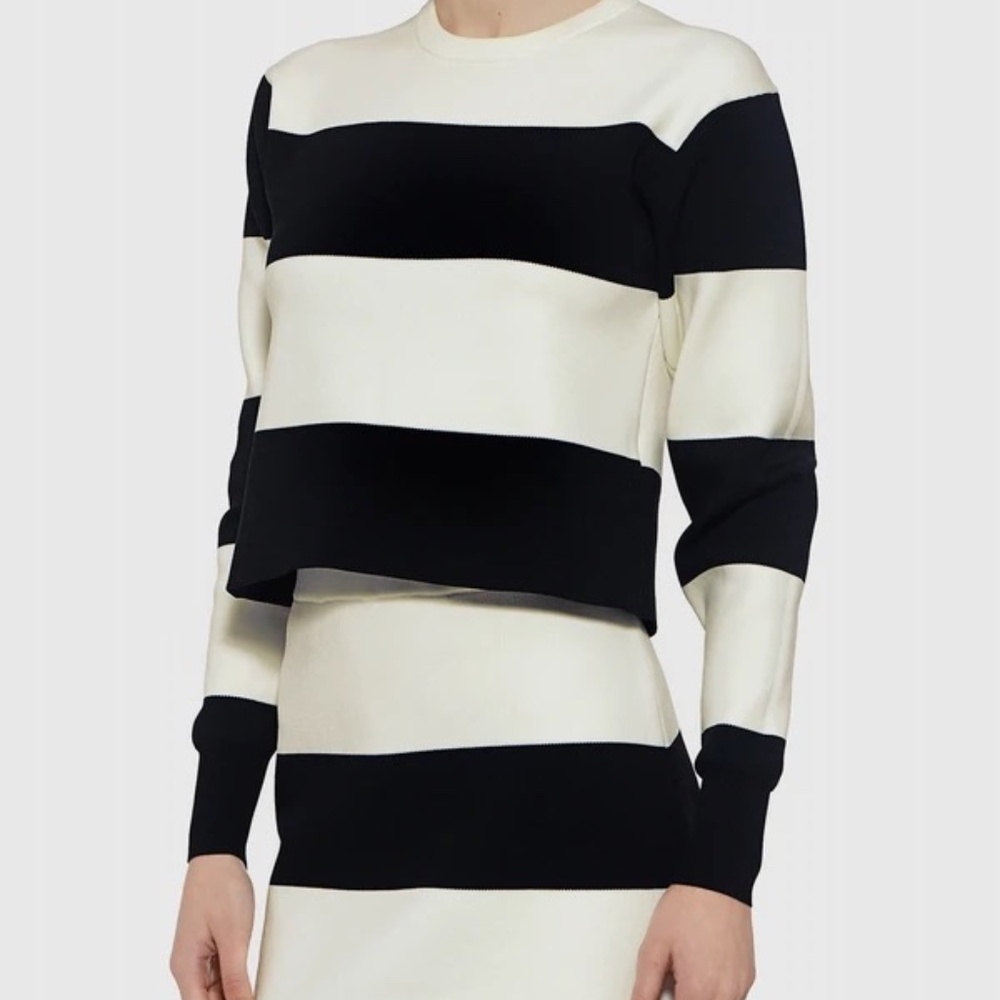 TIBI Apres Ski Striped Cropped Sweater SMALL